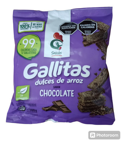 Gallo Gallitas De Arroz Sabor Chocolate X 100 Gramos X6 Unid 0