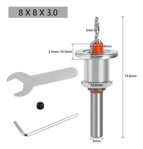 Mecha Avellanador Fresador C/tope Mecha 3mm Avellanado 8mm 1
