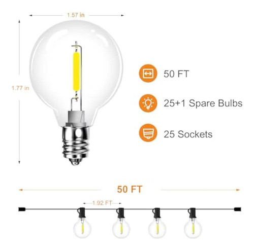 Tira De Luces Led G40 Para Exteriores De 50 Pies, 1