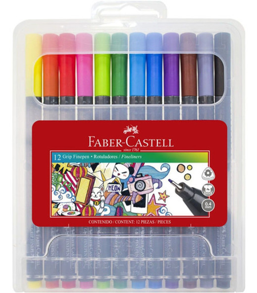 Faber Castell Marcador Grip Finepen X 12 Colores - Mosca 0