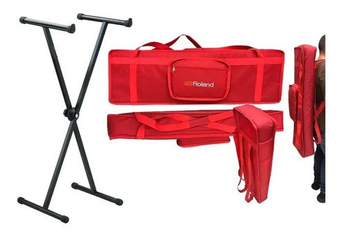 Bag Almofadada Cargo P/ Teclado Roland Vermelho + Suporte X 0