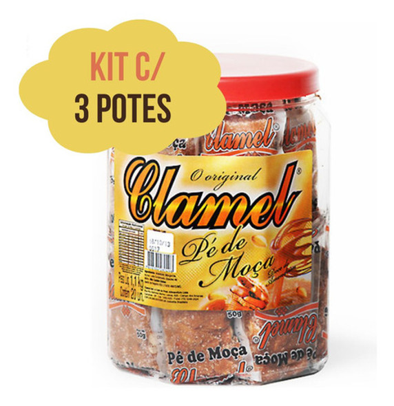 Pé De Moça Clamel C/ 20 Amendoim C/ Leite Moça Kit 3 Potes 1