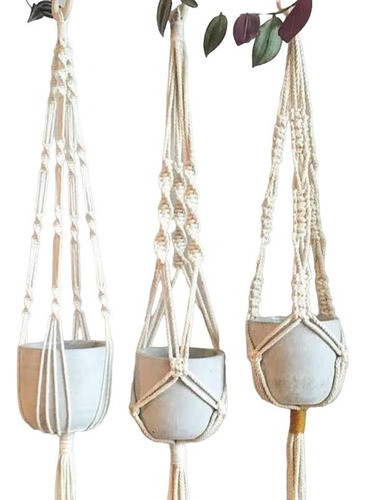 Kit 5 Macrame Hanger Suporte Vaso 90cm Cordão Algodão Cru 0