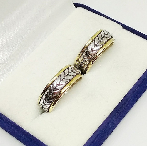 Alianzas De Plata 925 Y Oro 18k Ancho 7mm Estriadas 1