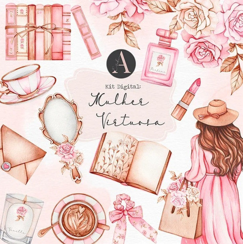 Kit Imagenes Png Cliparts Mujer Flores Rosa Acuarela Ea17 0