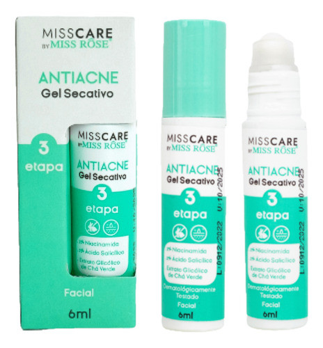 6 Gel Secativo Antiacne Roll-on - Kit Miss Rose Atacado Sj 1