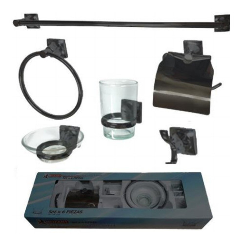 Kit Accesorios De Baño Mozart 9318 6 Piezas Negro Acero 1