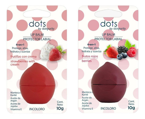 Kit X2 Protector Labial Dots 4 En 1 Frutilla + Frutos Rojos 0