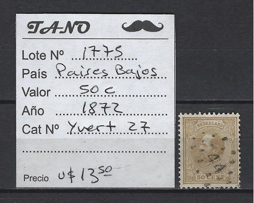 Lote1775 Paises Bajos 50 Cents Año 1872 Yvert# 27 Holanda 1