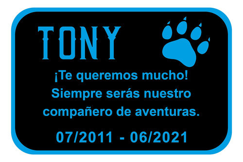 Placa Funeraria-recordatorio. Mascota En 3d 15x10cm. 0