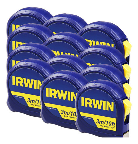 Kit C/12 Trena Irwin® 3m Standard Fita De Aço Botão De Trava 0