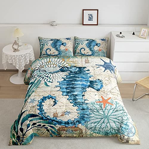 Seahorse Bedding Blue Teal Ocean Comforter Set Teal Blue Mar 0