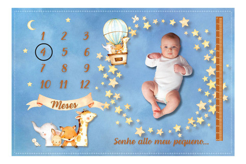 Edredom Alto Multiuso Foto Mesversário De Bebe Animais Balão 1