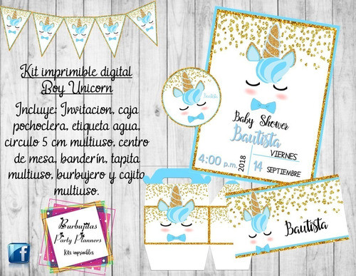 Kit Imprimible Boy Unicorn (unicornio Nene) 1