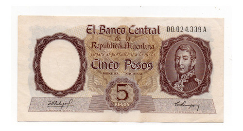 Billete Argentina 5 Pesos Moneda Nacional Bottero 1919 0
