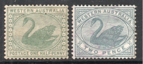 Australia Occidental 2 Sellos Nuevos Cisne Negro Años 1885-3 0