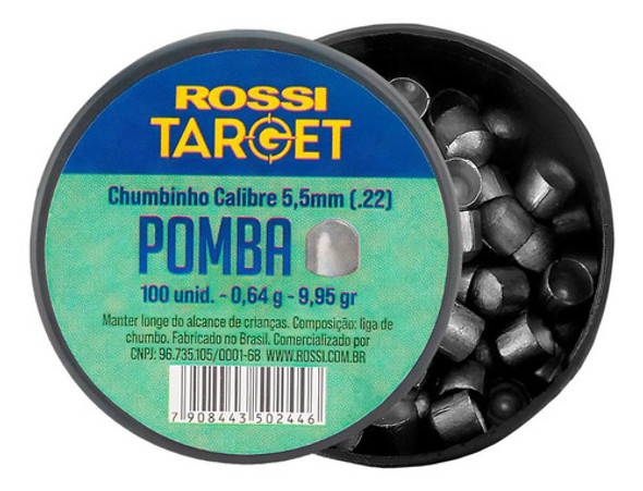 6x Chumbinho 5.5mm 100un. Rossi Gamo Target Pomba 0,64gr 1