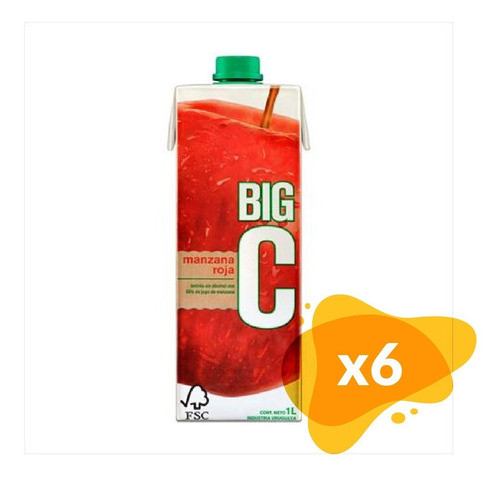 Jugo Big C 1 Litro Sabor Manzana Pack X6 0