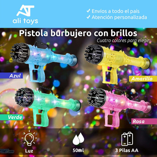 Burbujero Pistola Luz Brillo Automatico Burbujas 21 Agujeros 1