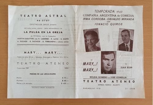 Programa Antiguo Teatro Ateneo 1963 - Mary Mary 0