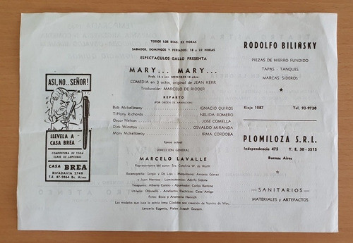 Programa Antiguo Teatro Ateneo 1963 - Mary Mary 1