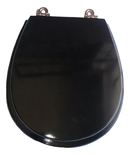 Tapa Asiento De Inodoro Madera Pilar Negro Mate H. Cromado 0