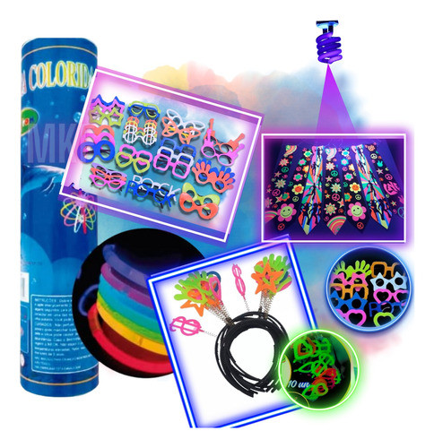 Kit Balada Festa Neon 160 Pças Óculos Tiara Gravata Pulseira 0