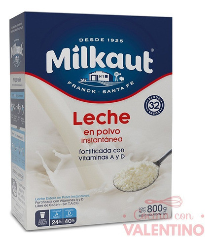 Leche En Polvo Entera Milkaut 800grs - Valentino 0
