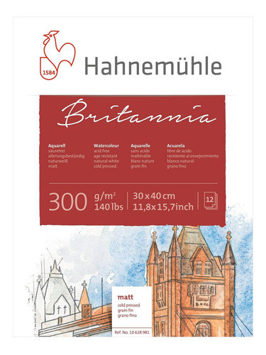 Bloco Hahnemuhle Britannia 300g/m2 30x40 Grana Fina 12 Fls 0