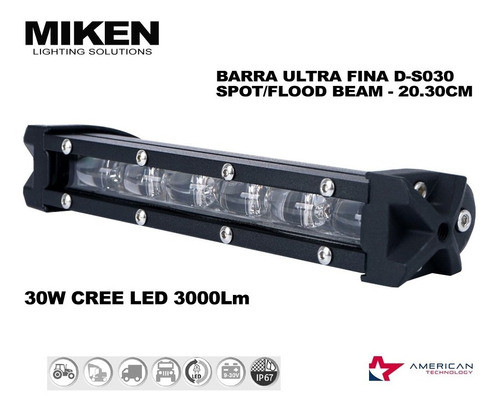 Barra Led Auxiliar Miken 30 Watts - Ultra Slim - Cree Led 1