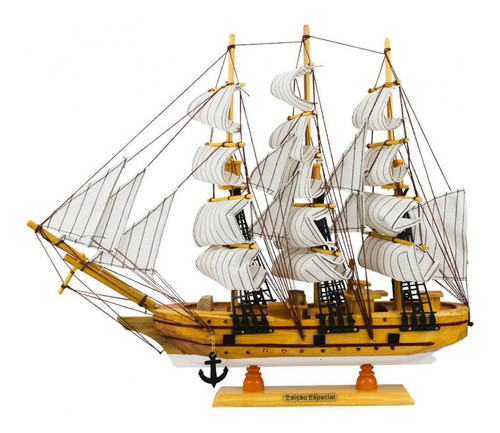 Miniatura Navio Veleiro Madeira Linhas Vinho Base Branca 0