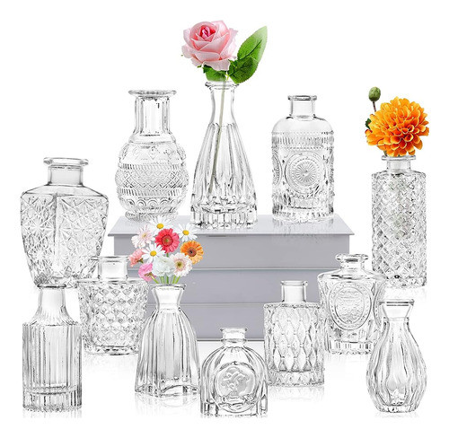 Juego De Jarrones De Vidrio De 12 - Jarrones Pequeños Para F 0
