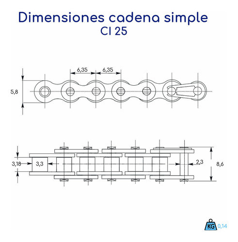 Cadena A Rodillo Asa 25 Simple Paso:1/4 (caja 3,05m) 1