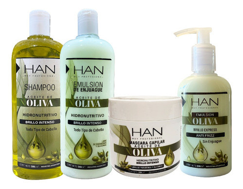 Han Shampoo+ Emulsion + Mascara + Crema Oliva  +kit Peine 1