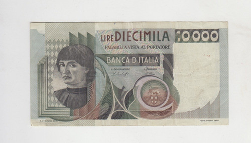 Billete Italia 10.000 Liras Año 1976 Muy Bueno 0