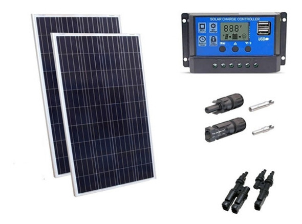 Kit 2xpainel Placa Energia Solar 100w Controlador30a E Mc4 0