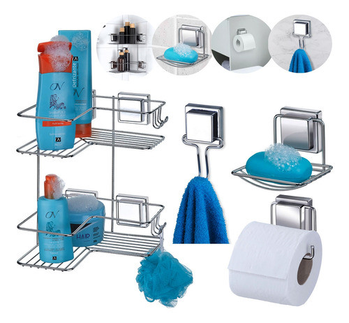 Kit C/ 4 Acessórios Banheiro Cromados De Ventosa Fixa Arthi 0