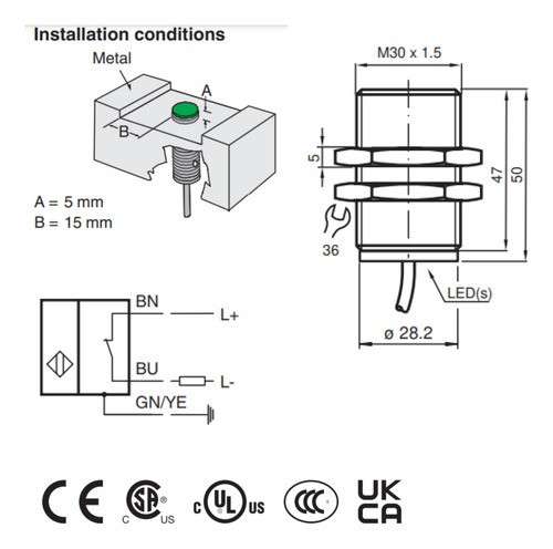 Sensor Indutivo 1nf M30 20-220vca 15mm 2 Fios Pepperl Fuchs 1