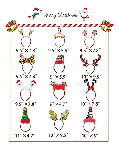 Paquete De 12 Diademas Navideñas, Elegantes Cuernos De Reno 1