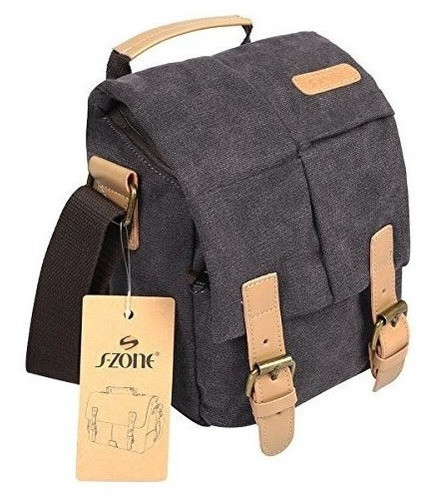 S-zone Vintage Pequeño Impermeable Lona De Cuero Trim Dslr 0