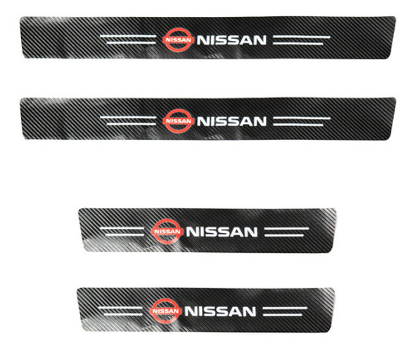 Zócalos Protector Puerta Auto Fibra Carbono Logo Nissan 0