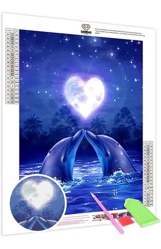 Kit De Pintura Con Diamantes 5d Delfines Amor 30x40cm 0