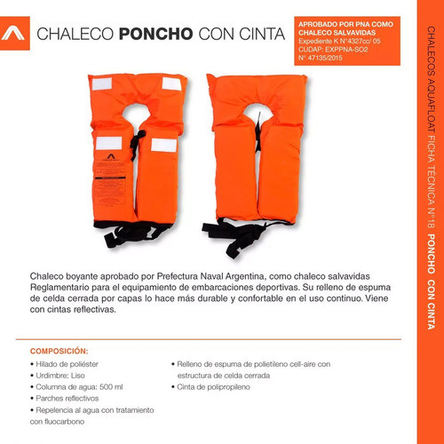 Chaleco Aquafloat Poncho Pna Adulto Cinta Reflectivo Unico 1