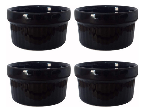 Kit 4 Ramequim Cerâmica Canelado Preto Forno Ramekim 150ml 0