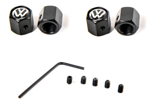 Tapas Cubre Valvula Antirobo Con Logo Volkswagen Negro X4 0