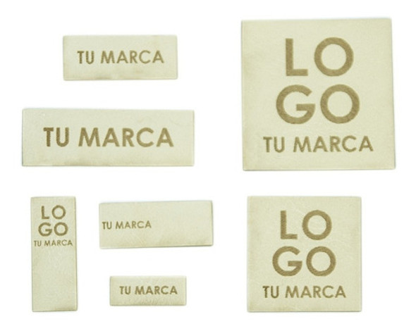 100 Etiquetas Ecocuero Pu 3x1.2cm Color Hueso Grabado Laser 0