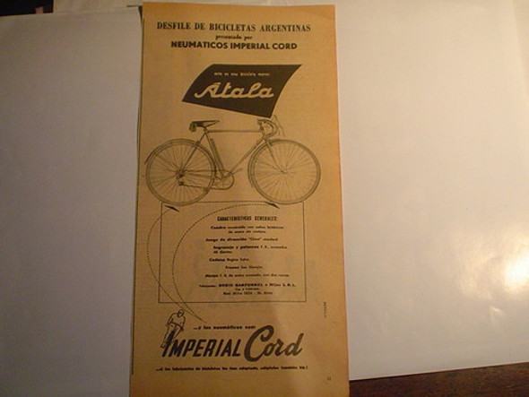 Publicidad 1951 Bicicleta Atala Imperial Cord B. Garfunkel 0 Publicidad 1951 Bicicleta Atala Imperial Cord B. Garfunkel 0