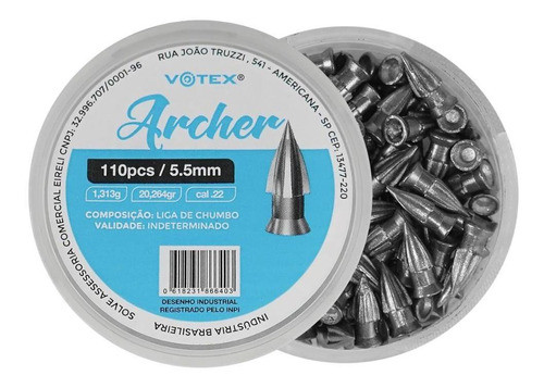 Chumbo 5.5 Munição Carabina Espingarda Votex Archer 880 Uni. 1