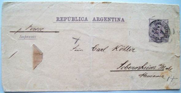 Faja Postal Entero 2 Cent. Alvear  A Alemania 1892 0 Faja Postal Entero 2 Cent. Alvear  A Alemania 1892 0