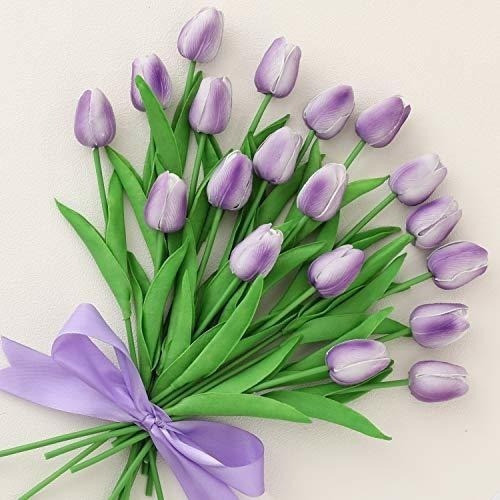 Flores Artificiales De Latex Tulipanes X 20 Violetas 0